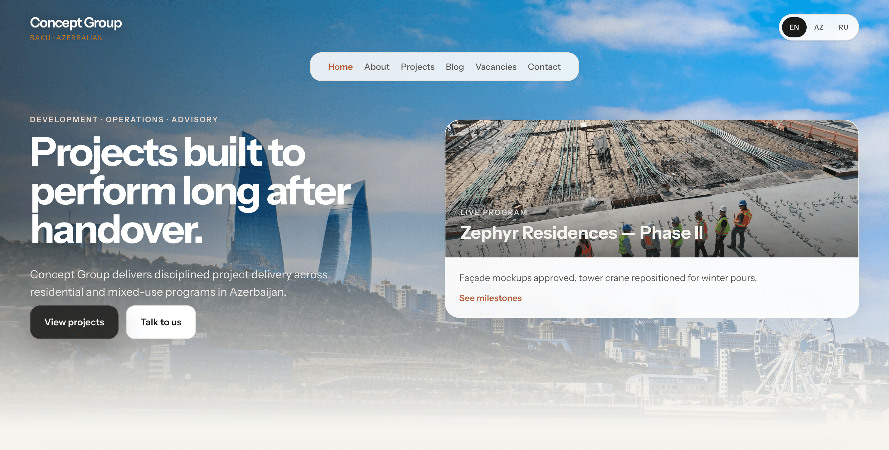 Concept Group — desktop hero və featured proqram kartı